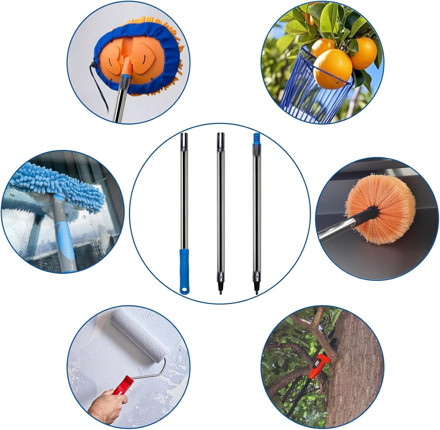 4 Ft Extension Pole +Joint Angle Adaptor, Paint Roller Stainless-Steel Threaded Splicing Extension Poles for Hand Drywall Sander Wall Cleaning and Polishing Paint Roller Brushes (4 Feet)