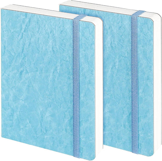 Funto Watercolor Journal, 7.5x5, 2 Packs, 44 Pages Each, Cold-Pressed 100% Cotton, Pearlescent PU Leather Blue Cover, Art Supplies for Mixed Media
