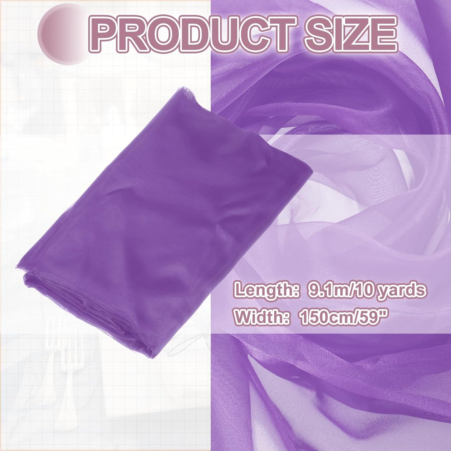 MECCANIXITY Iridescent Sheer Organza Fabric, 10 Yards x 59 Inches Solid Holographic Shiny Fabric Organza Cloth for Wedding, Curtains, Costume, Photo Background, Light Purple