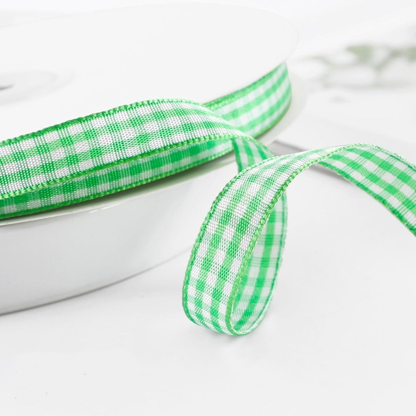 Classic Gingham Checkered Ribbon, Assorted Colors Premium Polyster Plaid Checkered Craft Ribbon for Gift Wrapping, DIY Projects, Hair Bows,Scrapbooking & Party Decor (Fresh Green, 3/8x50Yd)