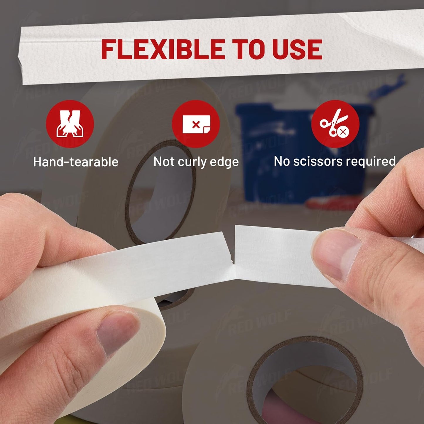 RED WOLF 1.41" x 60 Yards Masking Tape 6 Pack, General Purpose for Painting Arts Crafts Label Car Painting, Sharp Paint Line No Residue Painters Tape White Beige Crepe Paper Tape Heat Resistance