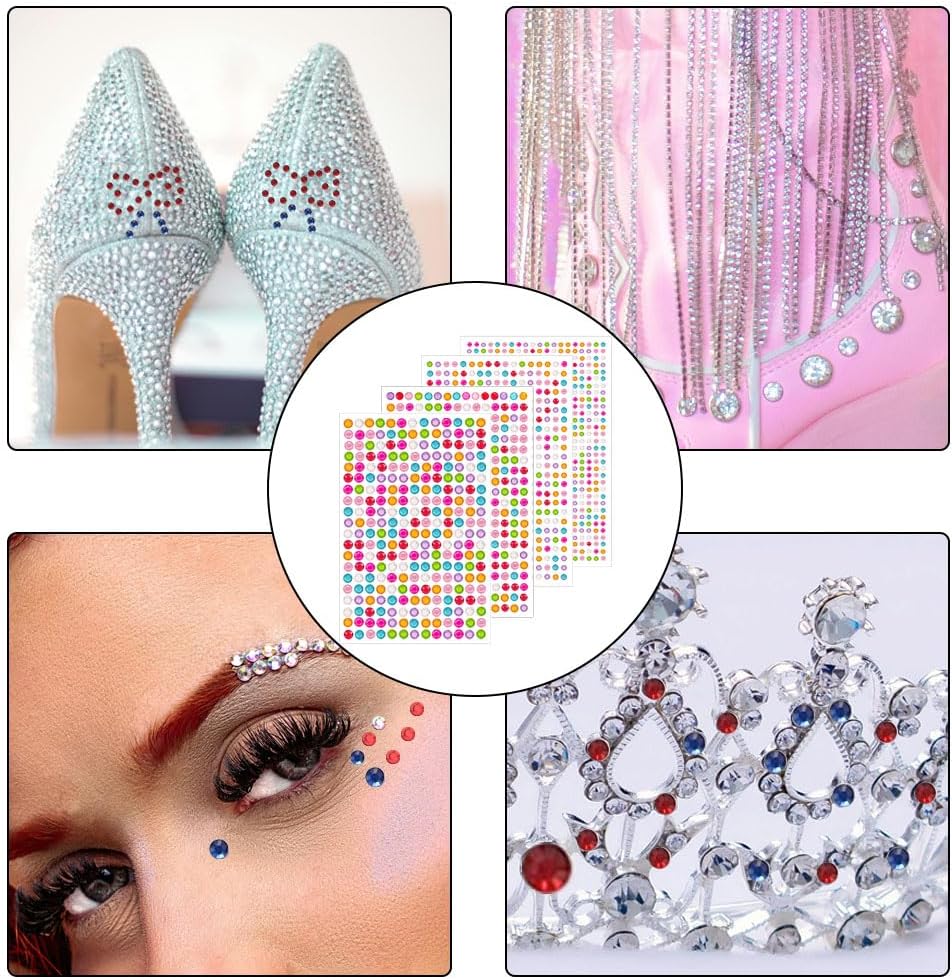 4 Sheets Self Adhesive Pearl Stickers, Self 4 Sizes Bling Rhinestone Sticker, Rhinestone Stickers,Flat Back Pearls Sticker for DIY Crafts Craft Card Decorations Nail Art Beauty Makeup (Colorful)