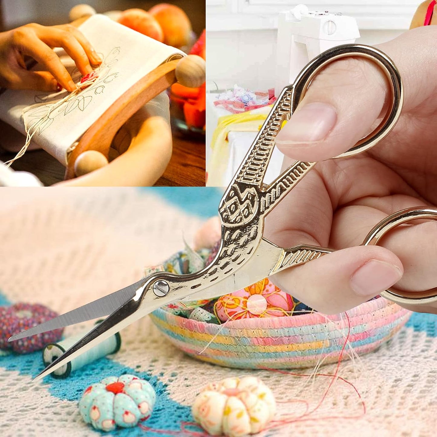 BIHRTC 4.5Inch Embroidery Scissors Sharp Tip Stainless Steel Little Scissors for Knitting Cross Stitch Cutting Embroidery Sewing Handcraft Craft Art Work DIY Tool Gold