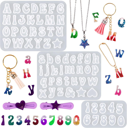 Actvty Mini Alphabet Resin Molds - 3Pcs Letter Molds for Epoxy Casting Small Number Alphabet Silicone Mold for DIY Earring Necklace Pendant Jewelry Resin Crafts Decor
