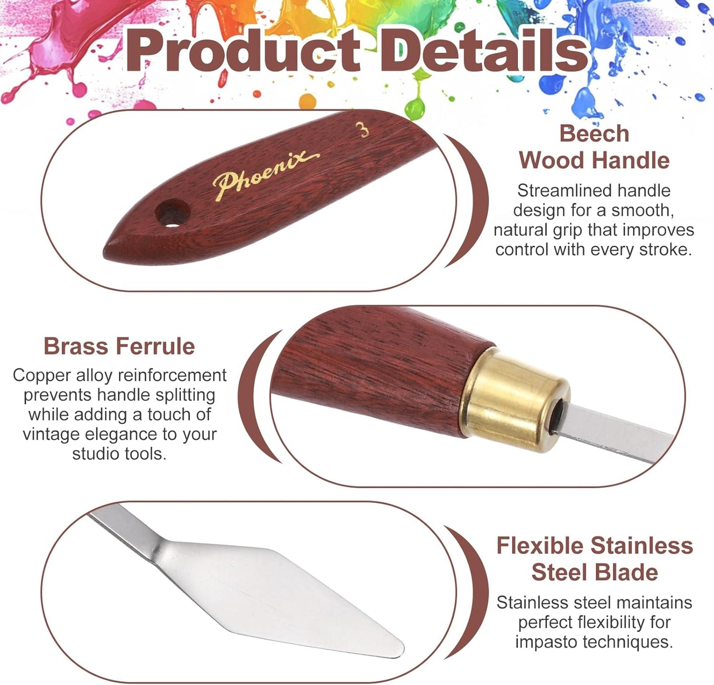 MECCANIXITY Pack of 1 Palette Knife No.3, 7.1" Long Palette Knives with Stainless Steel Flexible Spatula Pallet Knife and Wood Handle for Scraping, Mixing, Oil Acrylic Painting Canvas