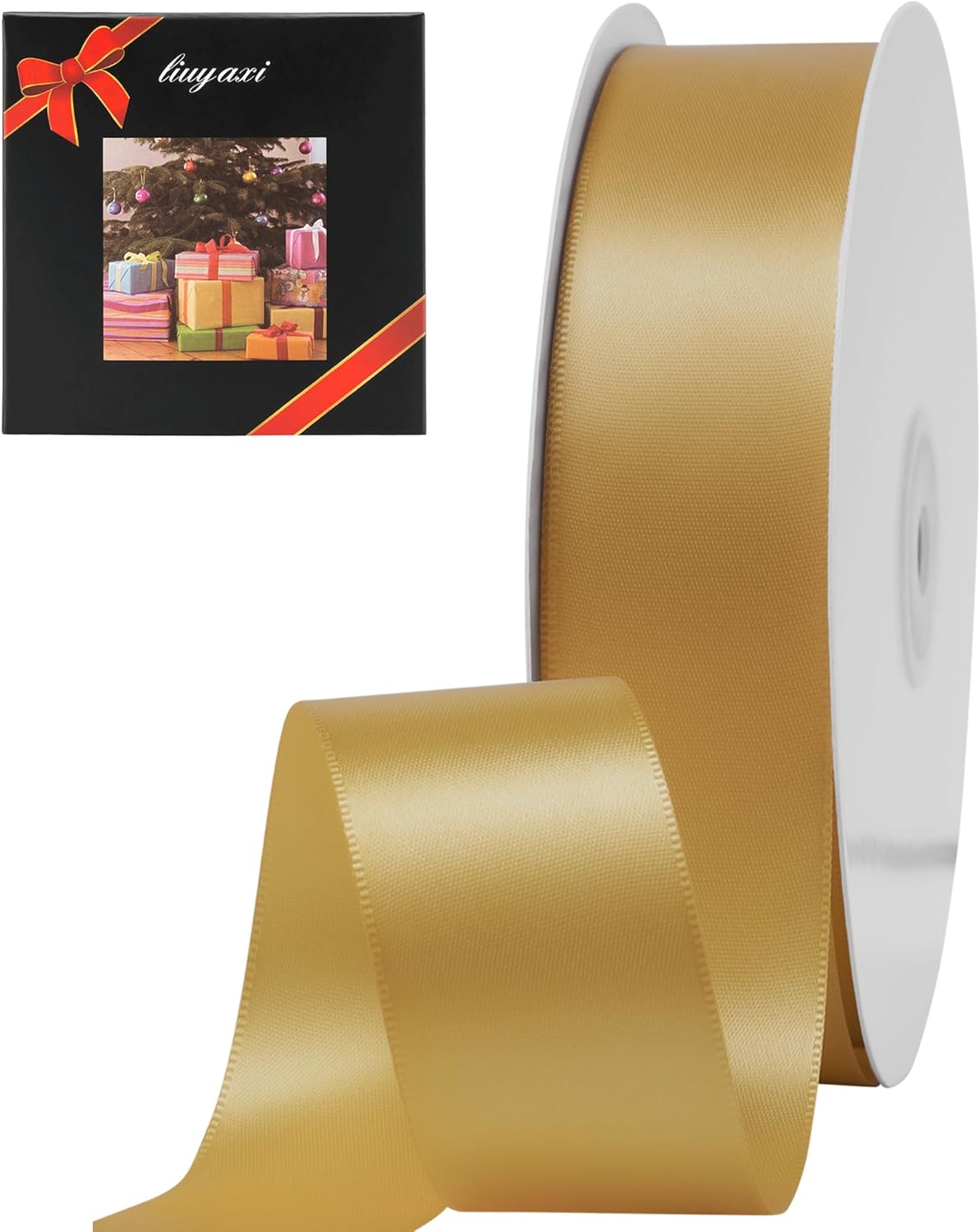 LIUYAXI Old Gold Double Faced Satin Ribbon, 1-1/2" X Continuous 50 Yards, Ribbons Perfect for Gift Wrapping Wedding DIY Craft Bow Making & Other Projects