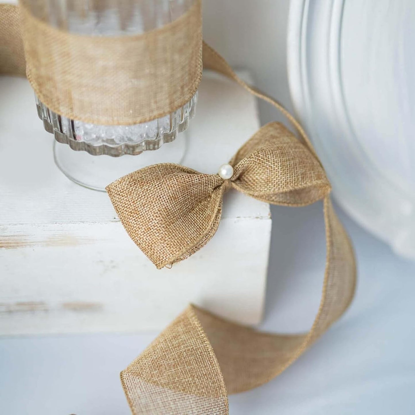 Burlap Ribbon Wired, Farmhouse Rustic Ribbon for Gifts Wrapping DIY Crafts Floral Bows Wreath Making Party Supplies Holiday Home Decoration, 2.5 Inch x 10 Yards