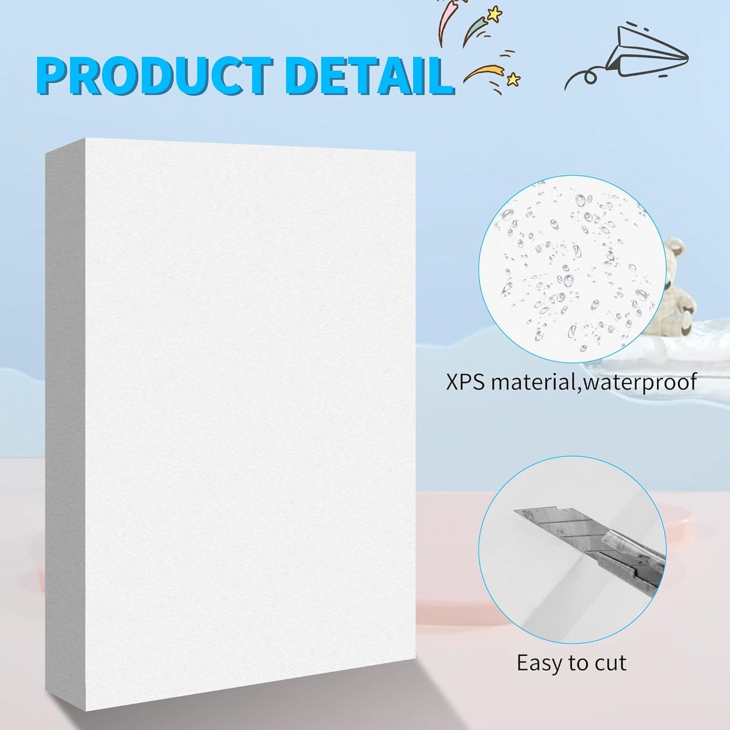 LuckyFoam White 4 Pack 12x7.5x2 inch Foam Sheets 2 Inch Thick Polystyrene Rectangles XPS Foam Board Craft for Insulating DIY Modeling Art Supplies