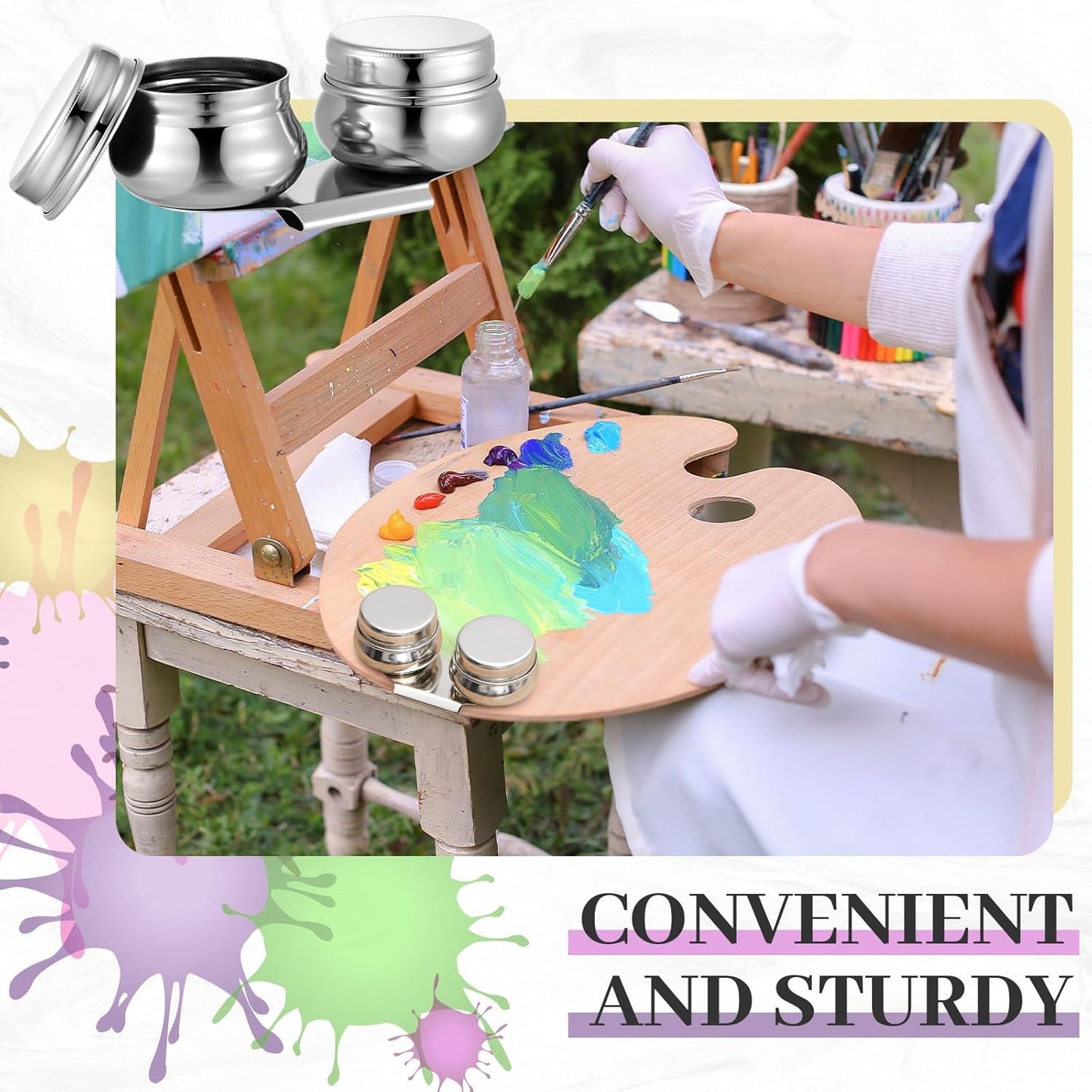 2 Pcs Paint Brush Cleaner Set Airtight Stainless Steel Double Dipper Palette Cup Portable Paint Brush Washer Holder for Oil Cleaner Kits (Large)