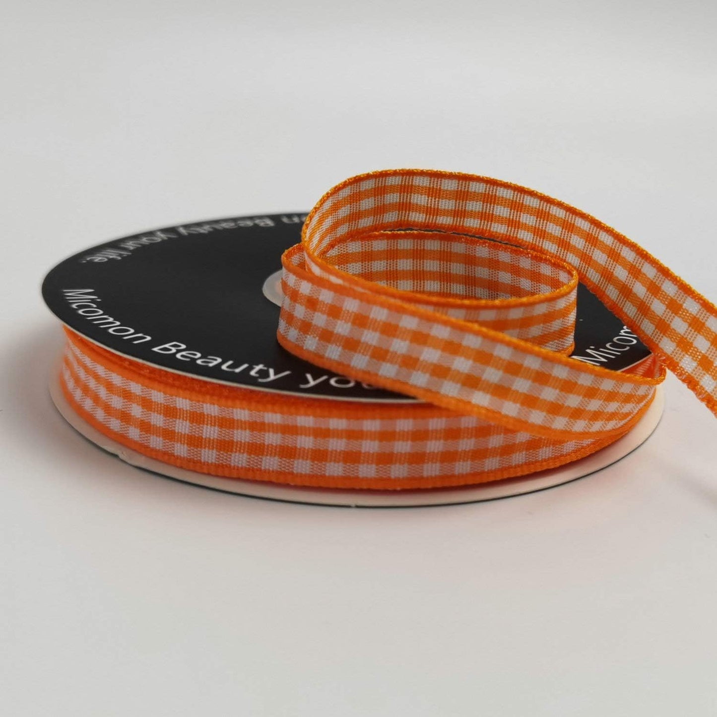 Orange Gingham Plaid Checked Ribbon 25 Yard Each Roll 100% Polyester (3/8", Orange)