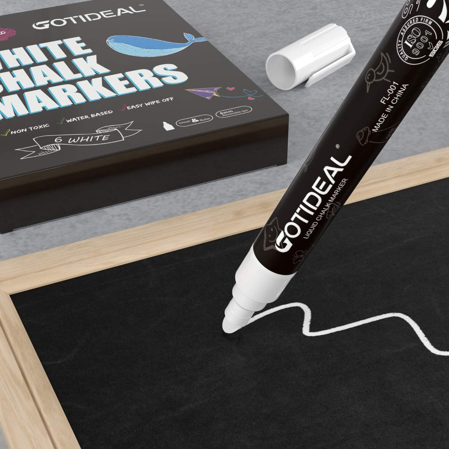 GOTIDEAL White Liquid Chalk Markers, 12 Pack Chalkboard Markers, Chalk Pens for Car Windows, Signs, Blackboard, Glass Painting, Erasable 6mm Reversible Chisel & Bullet Tip-…