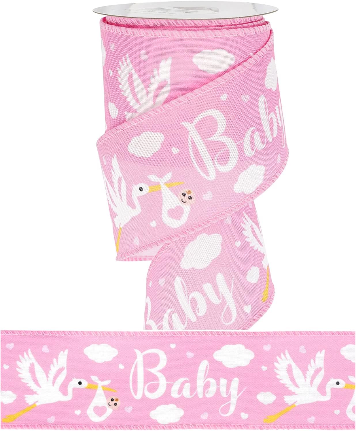 MEEDEE Pink Baby Ribbon for Baby Shower - 2.5 Inch Burlap Wired Ribbon for Diaper Cake, Welcome Home Baby Girl Shower Favors Gift Box Table Decor (10 Yards)