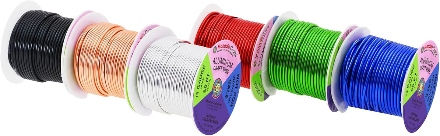 Mandala Crafts 13 Gauge Anodized Aluminum Craft Wire for Jewelry Making - 300 FT Colored Flexible Silver Copper True Blue Black Red Kelly Green Wire - Bendable for Bonsai Armature Crafting Sculpting