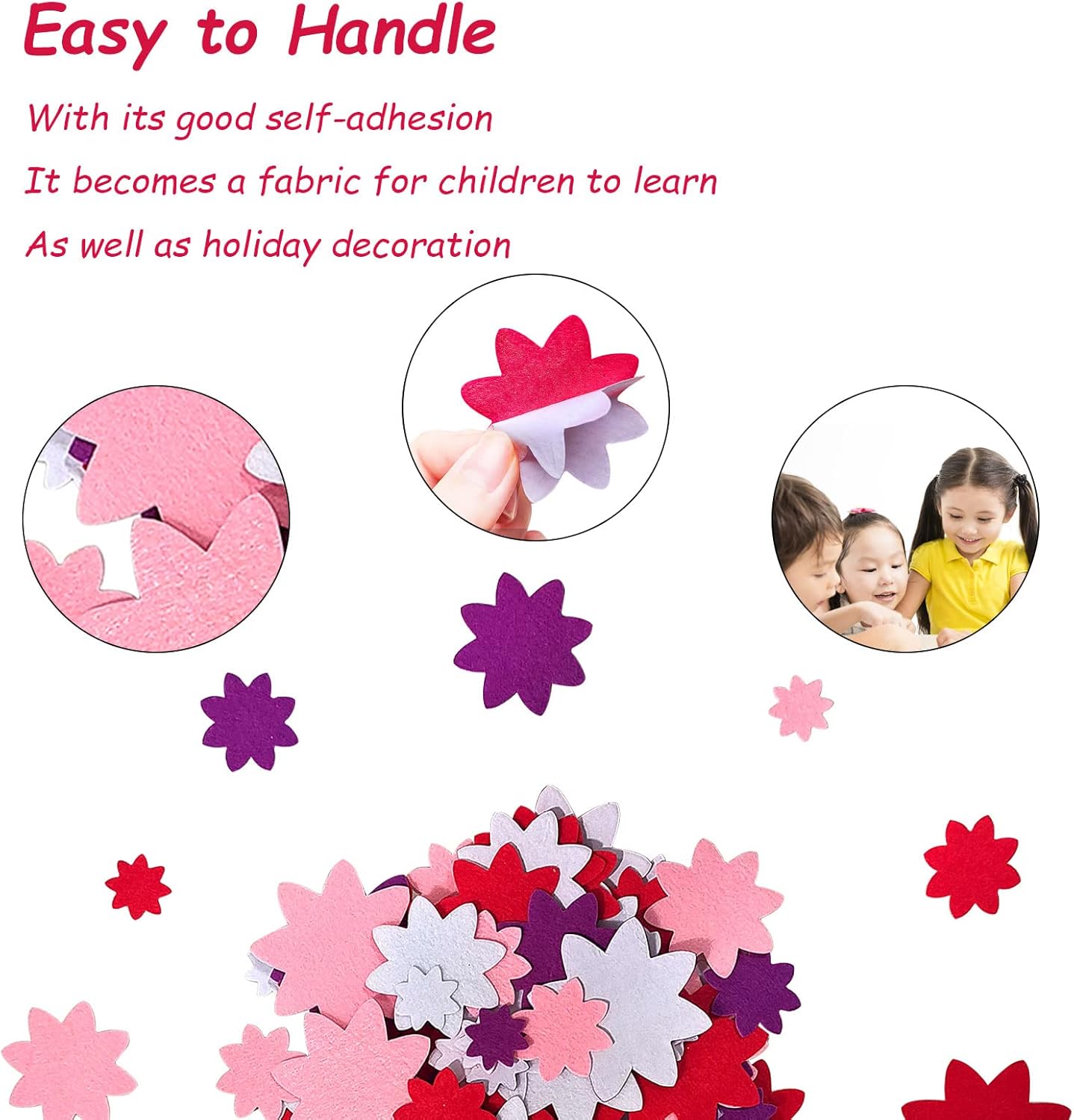 Flower Stickers, Felt Stickers for Kids, Felt Flowers for Crafts, Craft Supplies for Scrapbooking 120pcs 1" to 3" Size