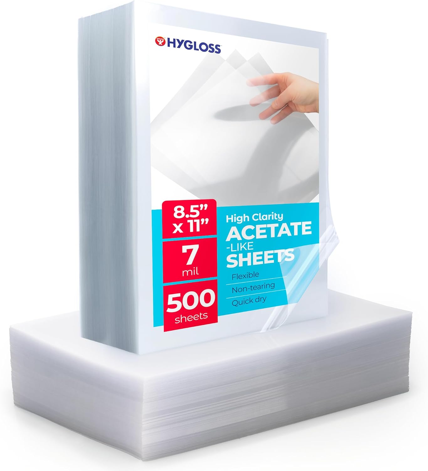 Hygloss 8.5" x 11" Acetate Paper - 7 Mil Clear Acetate Sheets for Crafts Projects, Classroom Stencil Sheets, Overhead Transparency Sheets for Projector, Clear Plastic Sheet (Not for Printers) 500 Pack