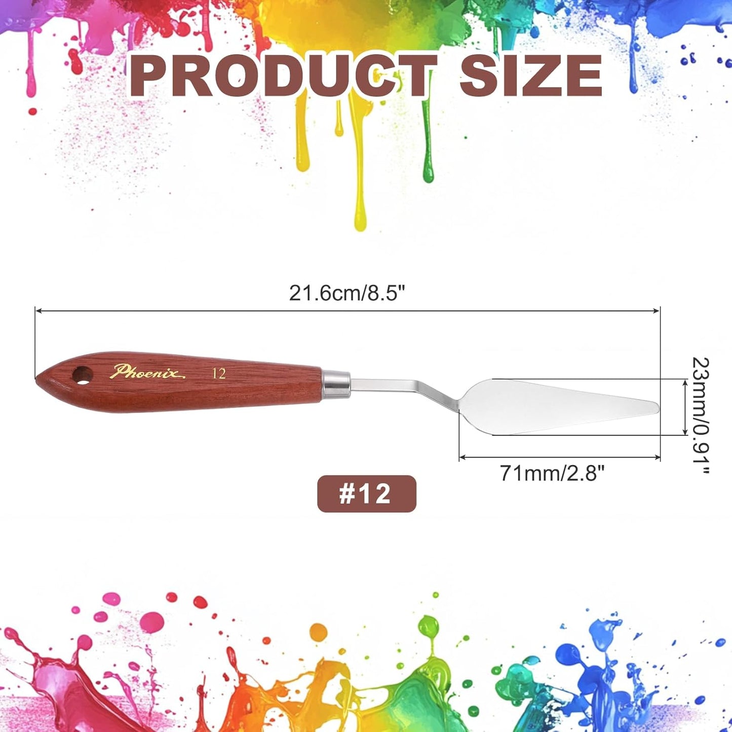MECCANIXITY Pack of 1 Palette Knife No.12, 8.5" Long Palette Knives with Stainless Steel Flexible Spatula Pallet Knife and Wood Handle for Scraping, Mixing, Oil Acrylic Painting Canvas