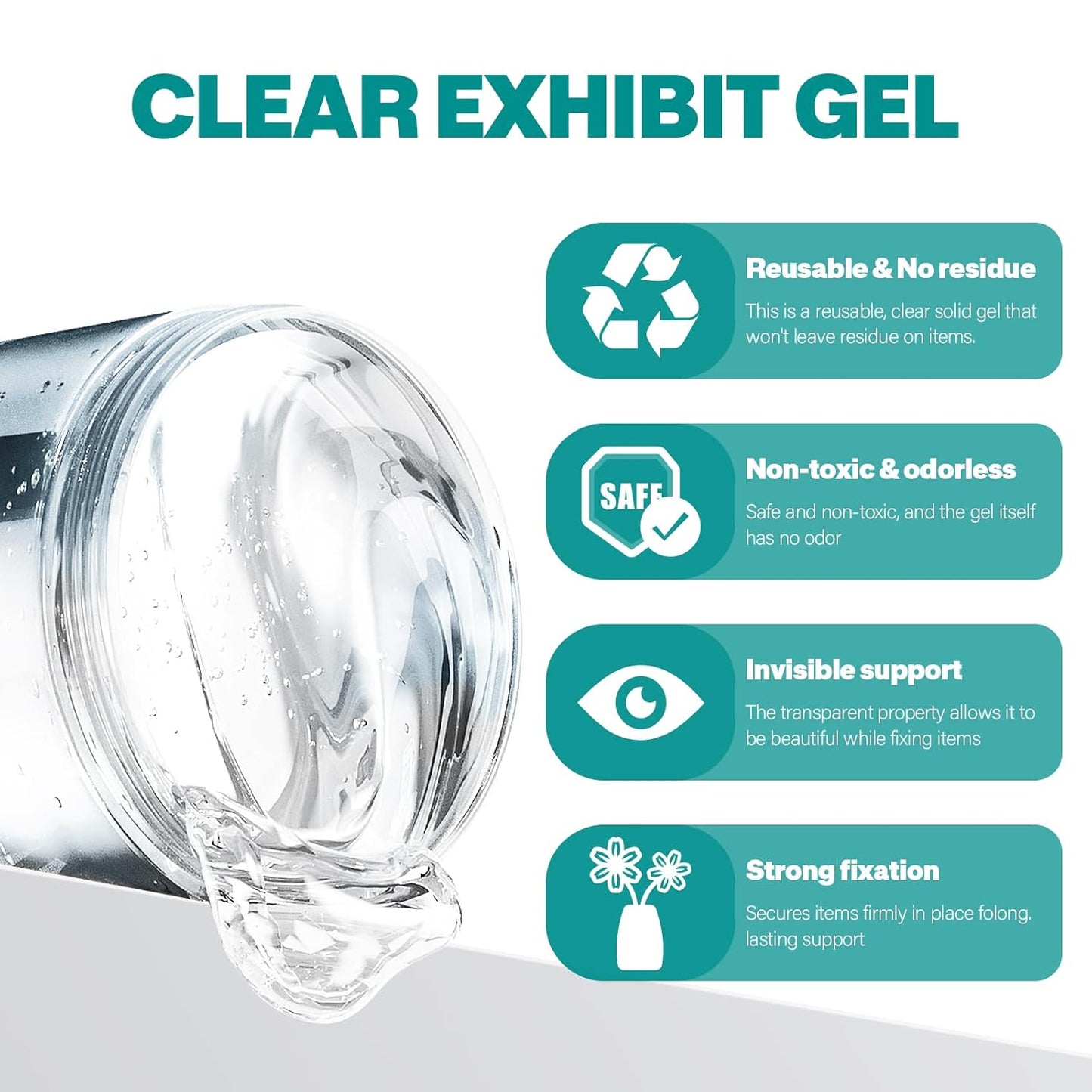 6.07 OZ Clear Exhibit Gel for Museum, Removable Clear Exhibit Putty for Museum, Reusable & No Residue Museum Exhibit Wax Fixed Collection Artifacts and Decorations to Prevent Vibration, Falling