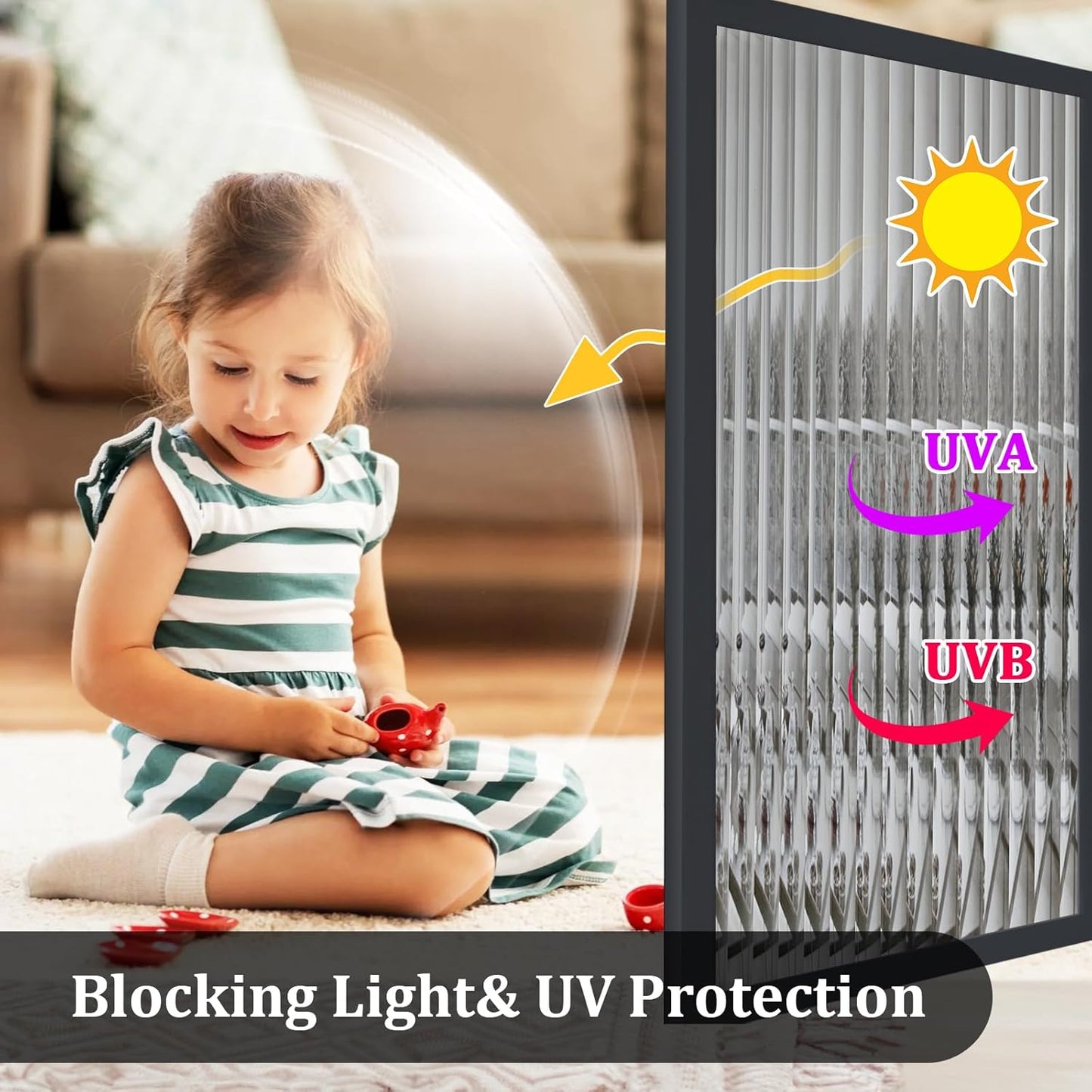 Window Privacy Film, Frosted Reeded Glass Cling, 3D Decorative Coverings with UV Blocking, Adhesive Stickers for Bathroom Doors Cabinet