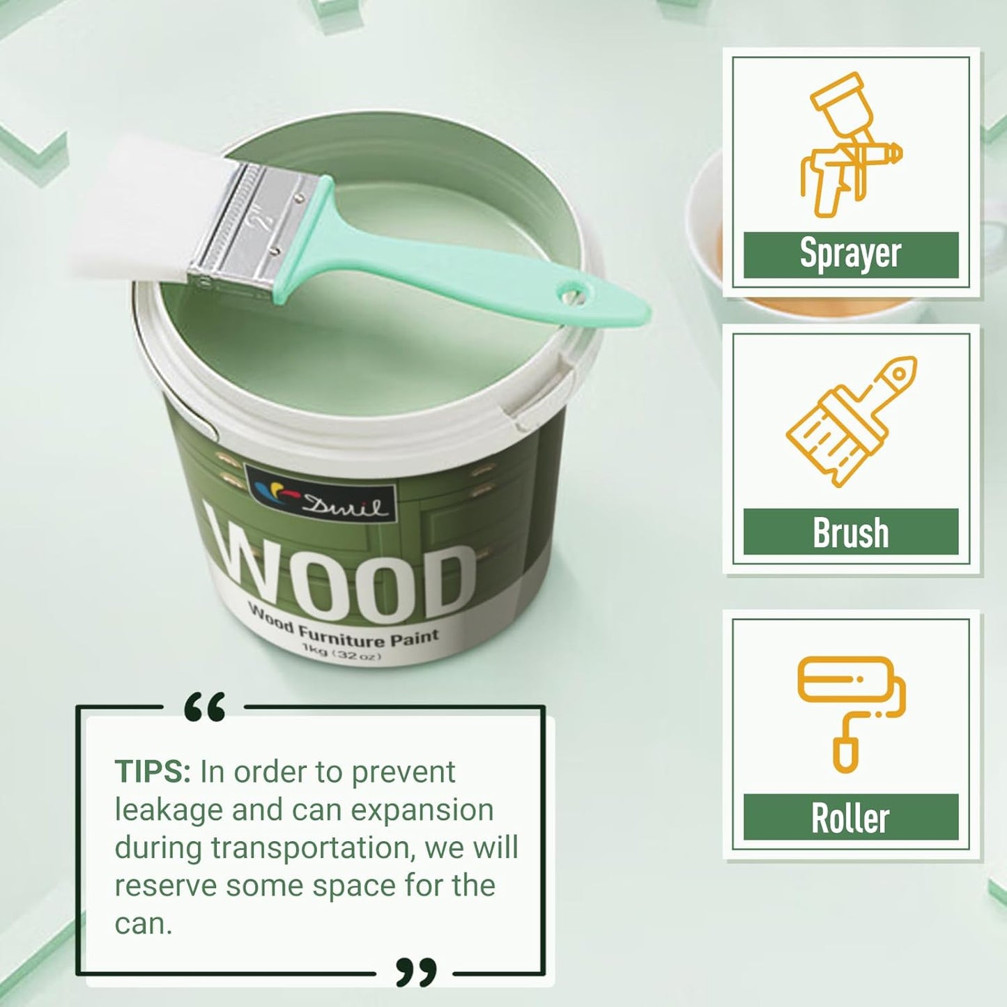 DWIL Matte Finish Furniture Paint - 5 Oz Wood Paint for Cabinets, Doors, Tables, and Dressers Refinishing - Water-Based, Non-Toxic & Odorless, Easy to Apply(Olive Green)-Trial Pack