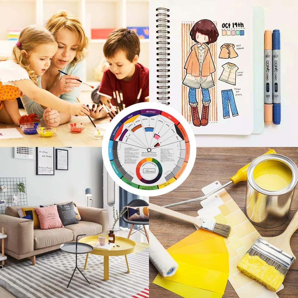 JimKing Creative Color Wheel, Paint Mixing Learning Guide, Art Class Teaching Tool for Makeup Painting Tattoo,Blending Board Chart Color Mixed Guide Hardboard(9.25inch)