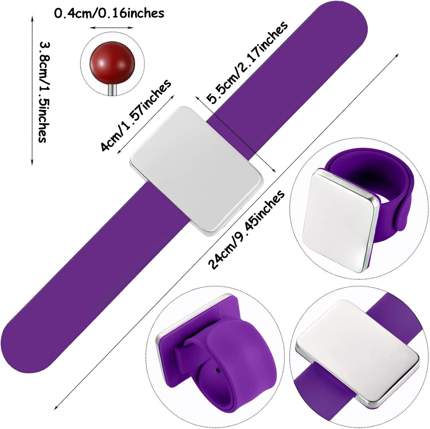 Magnetic Wrist Sewing Pincushion with 100 Pieces 1.5 Inch Ball Head Sewing Pins Set Wrist Magnetic Pin Holder Gift Supplies(Purple)