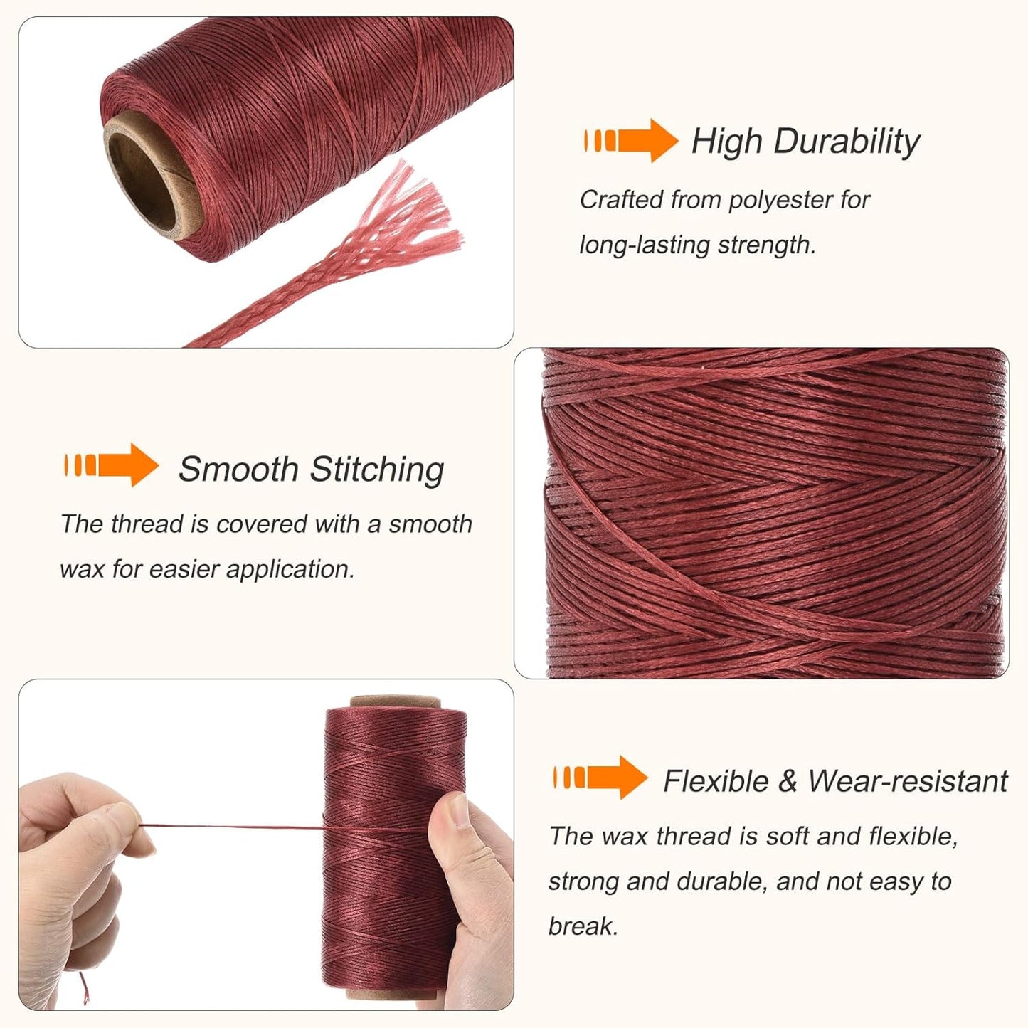 MECCANIXITY Waxed Thread,284 Yard 0.8mm 150D Flat Wax Thread Polyester Waxed String for Leather Sewing Hand Weaving Book Binding Home Decoration,Wine Red