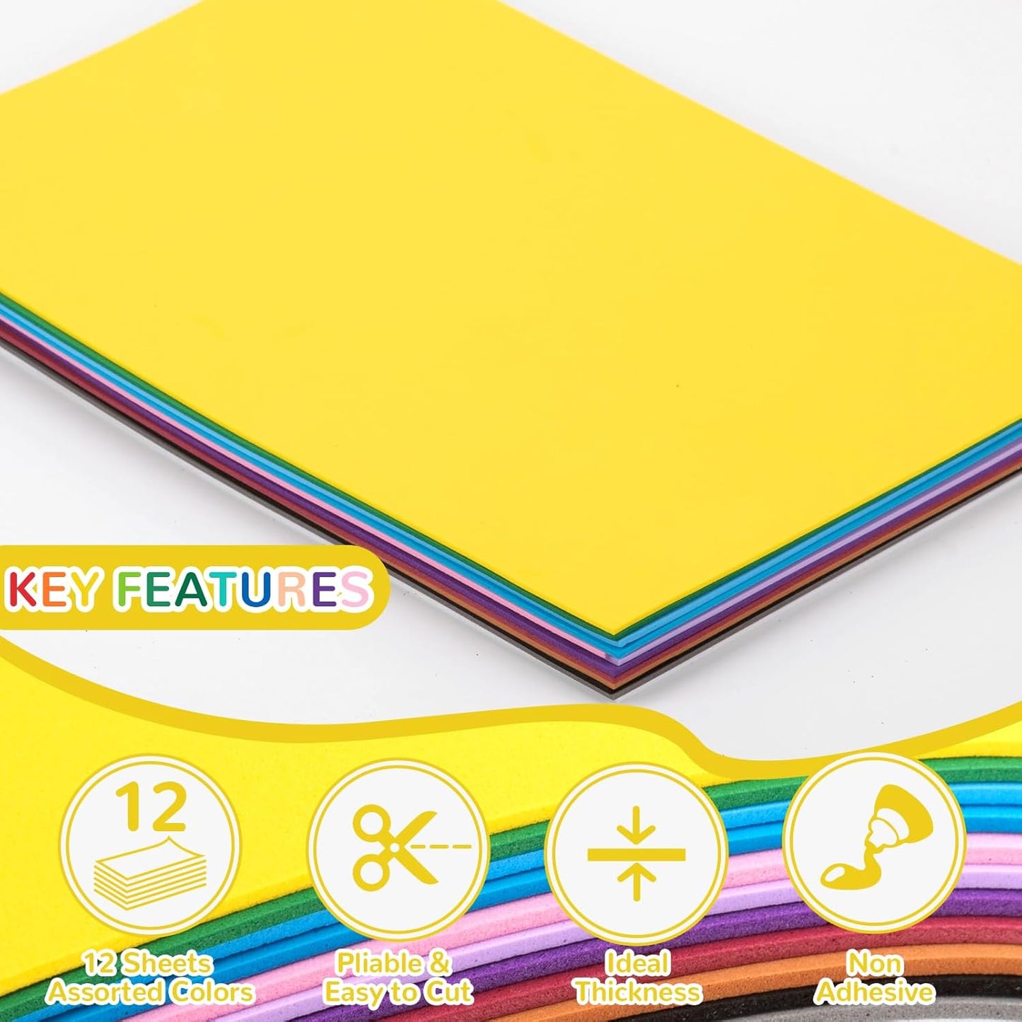 12 Pack Foam Sheets Craft 8 x 12 inch, 12 Colors Eva Foam Paper for Art Crafts Projects, Classrooms Scrapbook DIY Projects, Back to School Supplies (EVA 02)