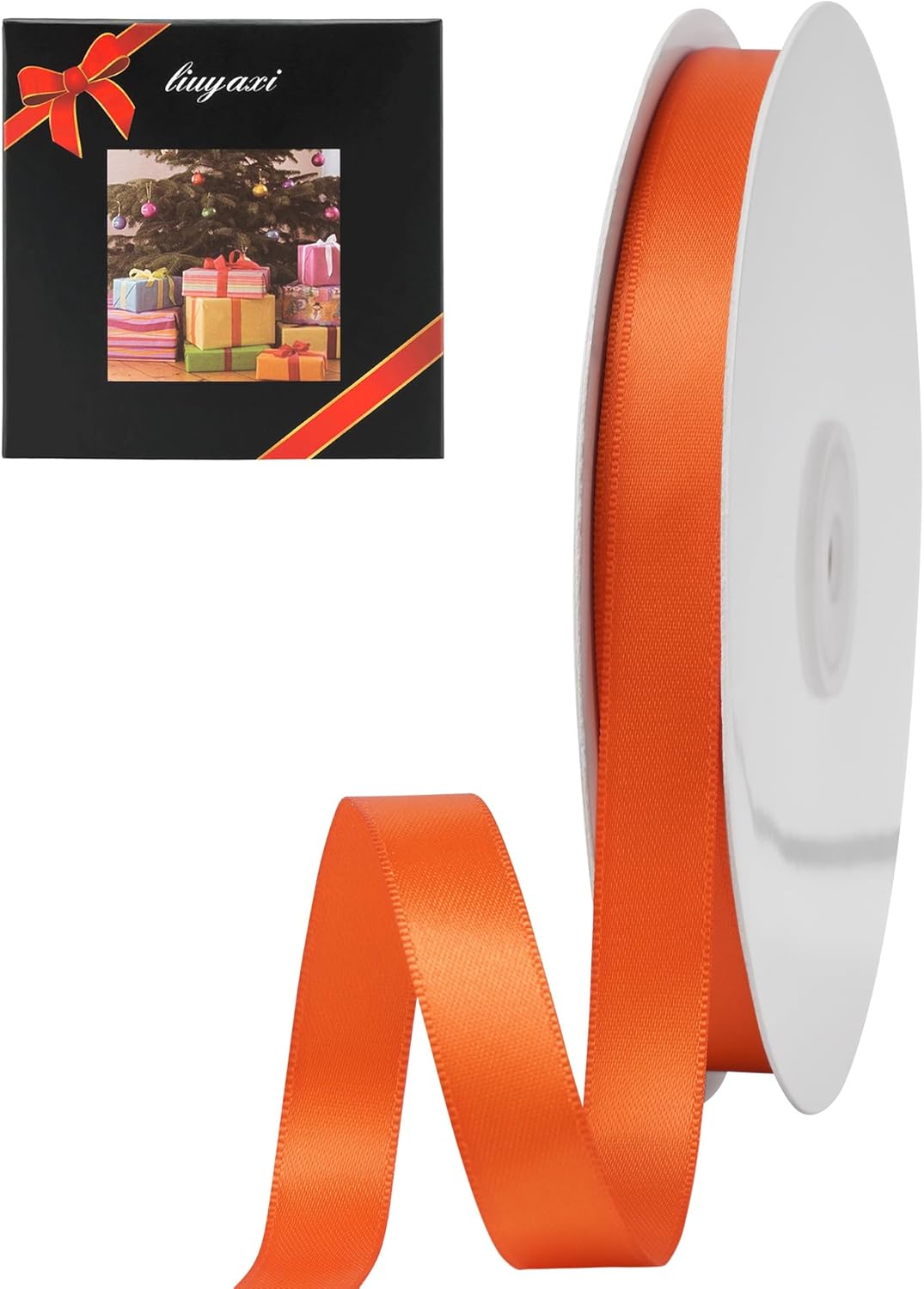 LIUYAXI Torrid Orange Stain Ribbon, 5/8" X Continuous 50 Yards, Double Faced Fabric Ribbon Perfect for Gift Wrapping Wedding Birthday Party Christmas Hair Floral Craft Baby Shower