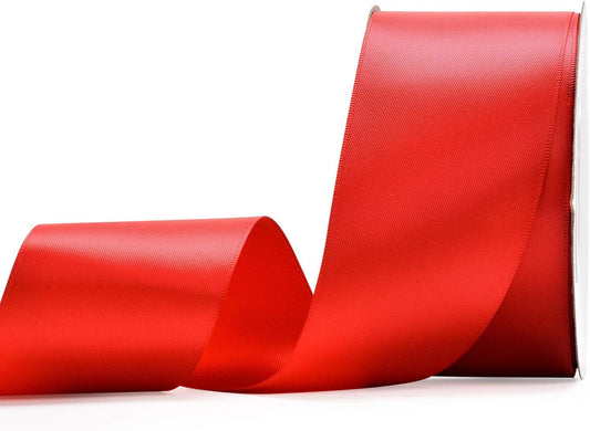 YAMA Double Face Satin Ribbon - 2 Inch 25 Yards for Gift Wrapping Ribbons Roll, Red