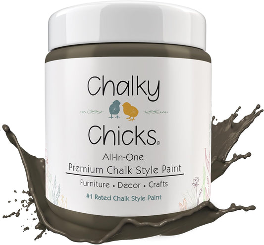 Chalky Chicks All-in-One Chalk Paint for Furniture or Cabinet - 8 Fl Oz - Matte Finish Beachwood (Brown/Gray) for Metal, Wood Furniture Paint - No Sanding All-in-One for Home Decor & Crafts, USA Made