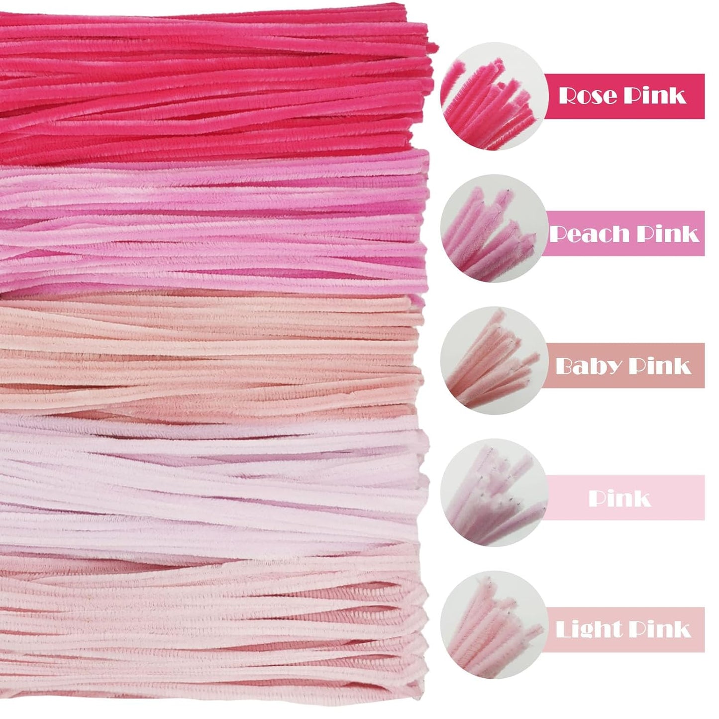 500PCS Pipe Cleaners Craft - Pink Pipe Cleaners Craft Bulk Supplies,Chenille Stems for Kids and Adults DIY Arts Crafts Project