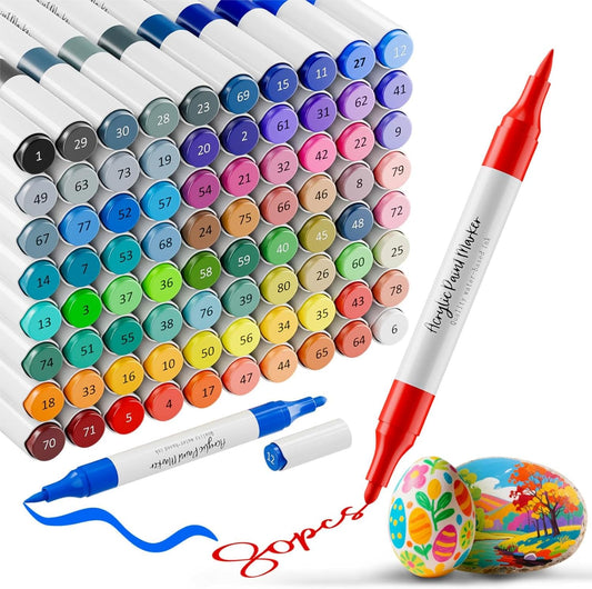 Acrylic Paint Markers,80 Colors Acrylic Markers,Dual Tip Paint Pens for Painting Rocks,Fabric,Wood, Glass,Coloring Books,Paper,DIY Crafts Art School Supplies for Adult,Pumpkin Painting Kit