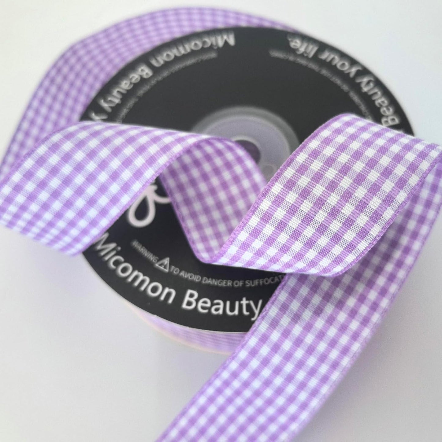 Purple and White Woven Edge Plaid Ribbon 100% Polyester Gingham Ribbon 25 Yards Each Roll (1",Purple)