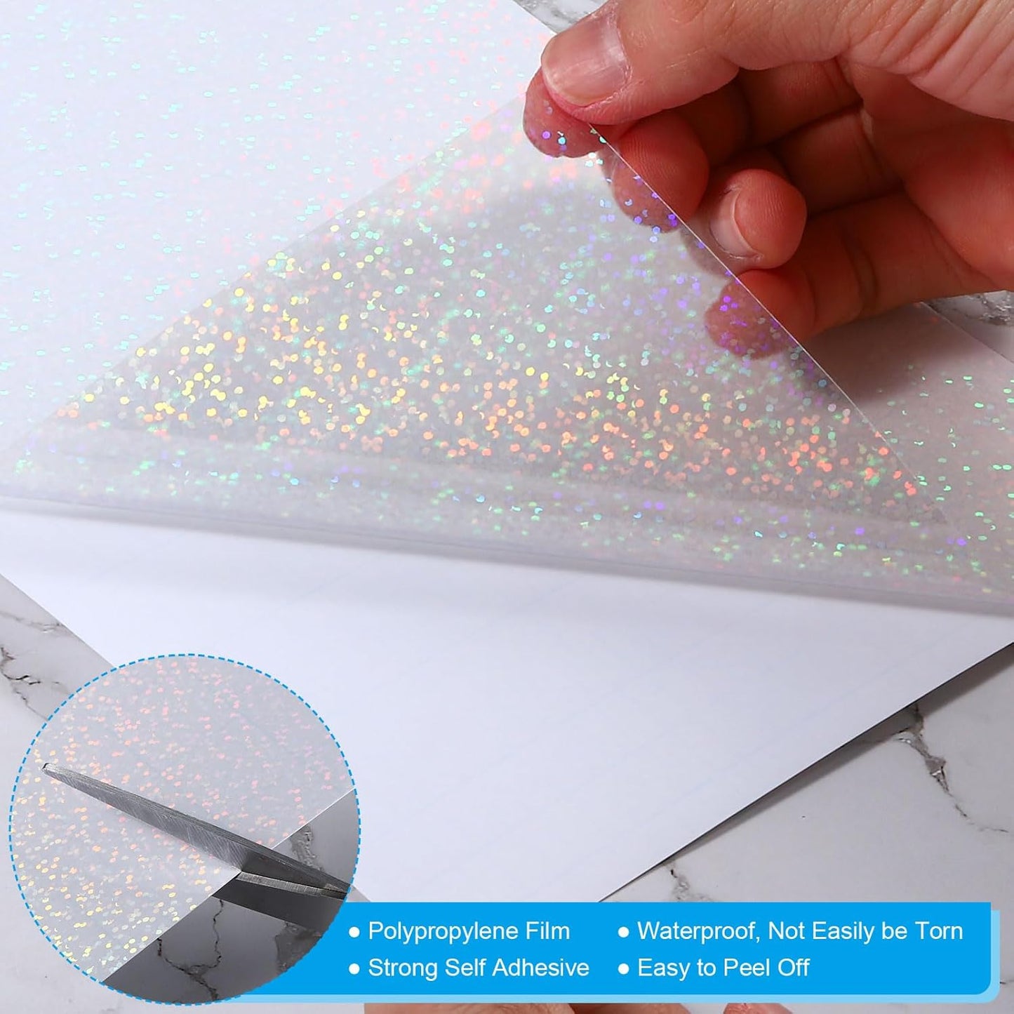 PATIKIL 8.3x5.8" Holographic Sticker Paper, 20Sheets A5 Polypropylene Self-Adhesive Transparent Waterproof Laminate Overlay Film for Photo Cards Scrapbook Decorations, Little Circle