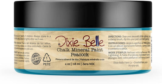 Dixie Belle Paint Company Chalk Finish Furniture Paint - Peacock (4oz) - Matte True Teal Chic Chalk Mineral DIY Furniture Paint
