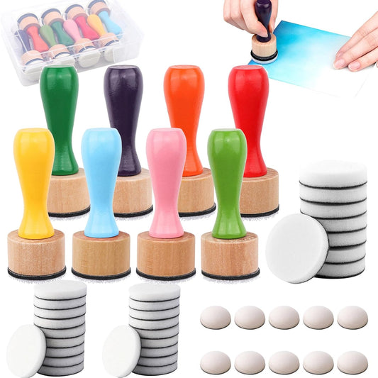 47 Packs Ink Blending Foam Pads Set, Include 8 Pcs Round Ink Mini Applicator Tools and 38 Pcs Replacement Foam Pads 1 Storage Box for for Drawing Distressing Blending Card Making Stammping