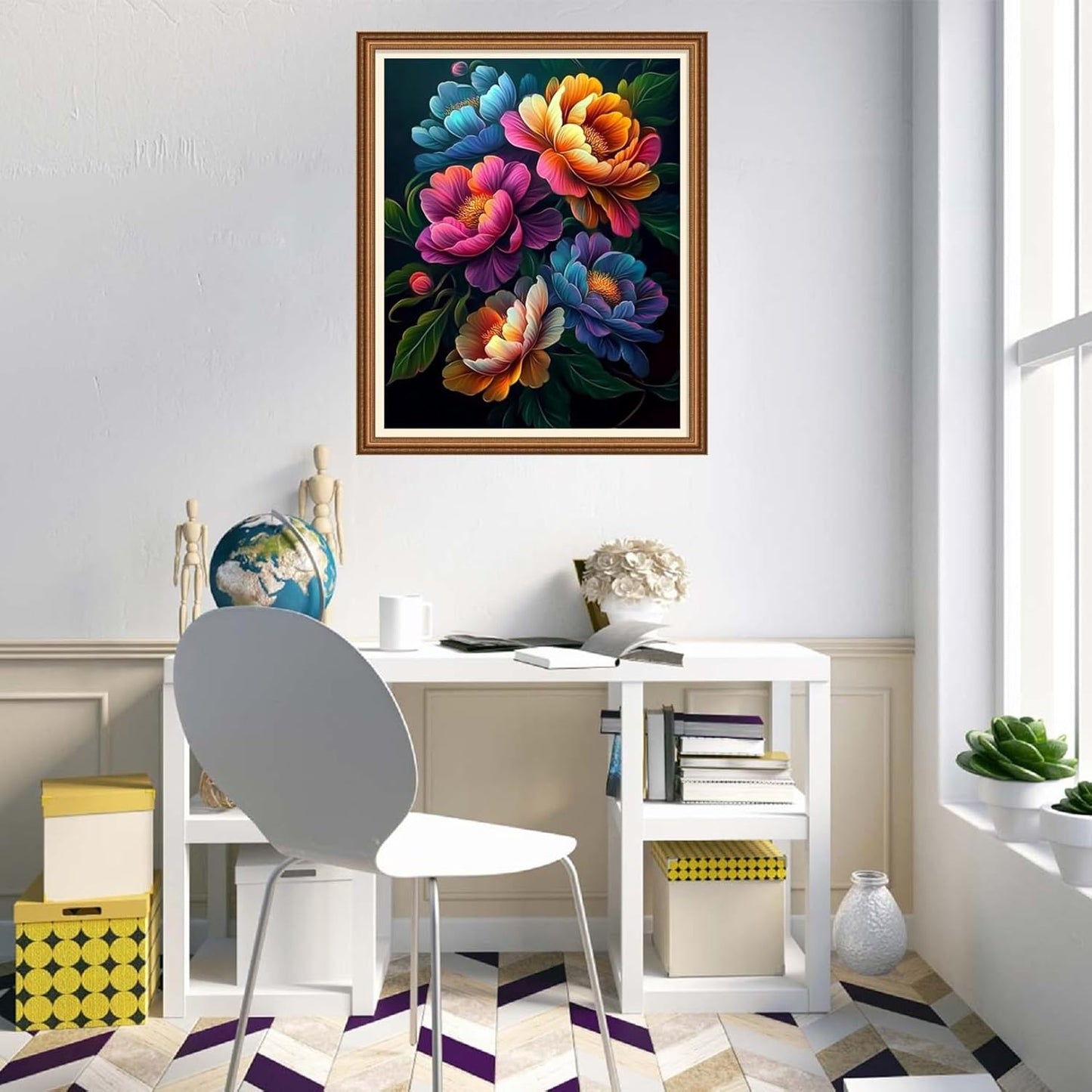 Disnesart Cross Stitch Stamped Full Embroidery Kits DIY 11CT Cotton Thread Printed DIY Needlepoint Kits Craft Needlework Set Cross-Stitch Stamped Sets-Magical Flowers 16x20 inch