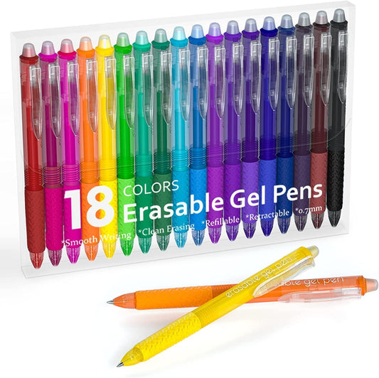 Erasable Gel Pens, 18 Colors Retractable Fine Point Erasable Pens Clicker, Assorted Color Inks, Make Mistakes Disappear for Drawing Writing Planner and Crossword Puzzles