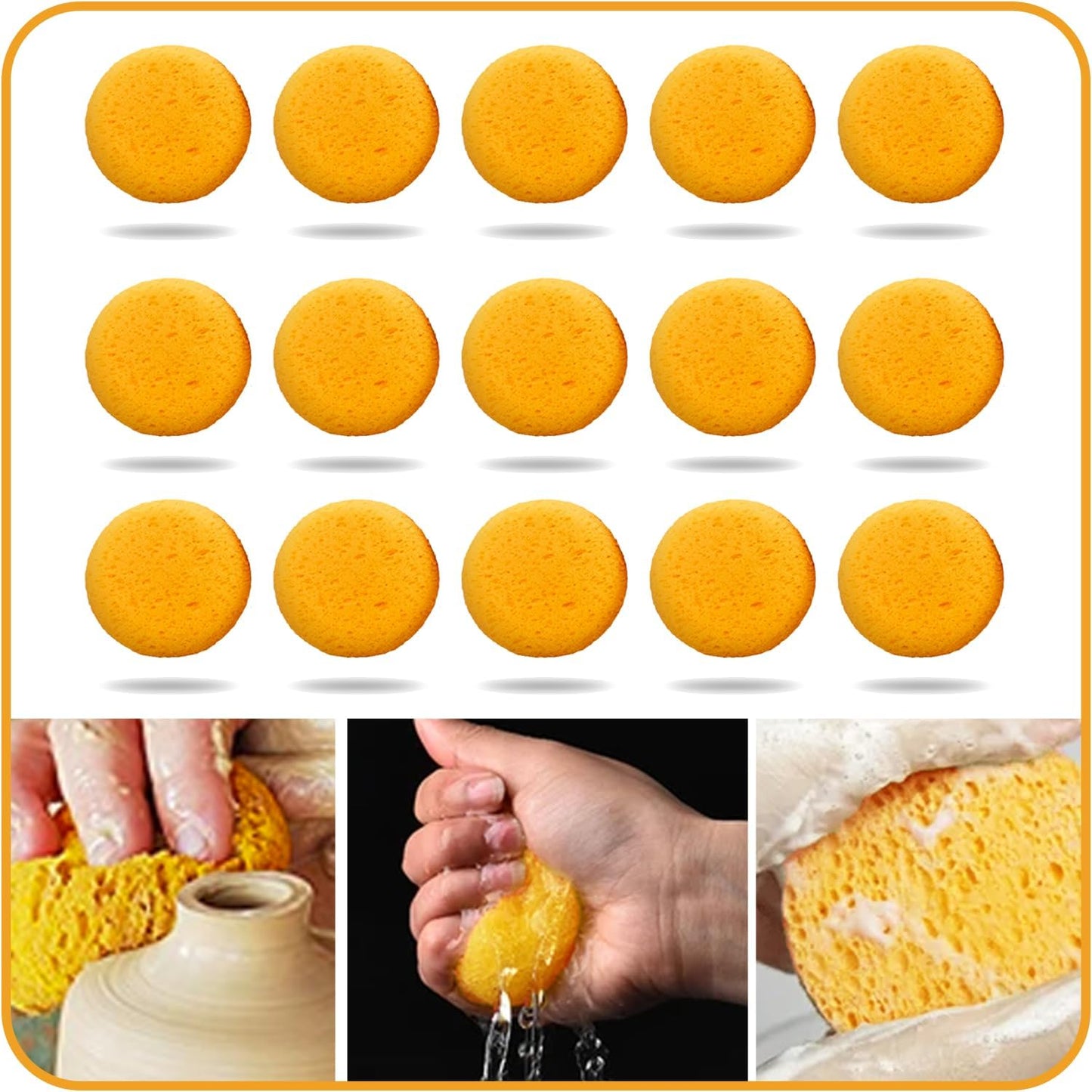 15Pcs Pottery Sponges for Clay 2.5inch, Sponge for Pottery and Cleaning Horse Saddle, Round Clay sponges for Pottery, for Kitchen Shoes Leather Care