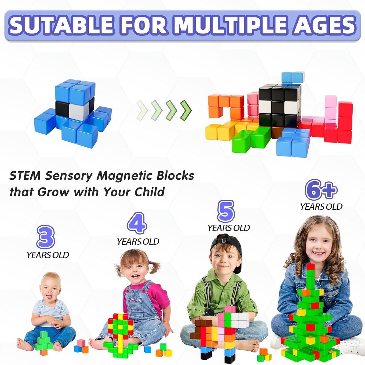 Magnetic Blocks, Magnet Building Toys for Toddlers, Preschool Sensory Autism STEM Toys for 3+ Year Old Boys & Girls, Magnetic Cubes as for Kids Ages 3-5 4-8
