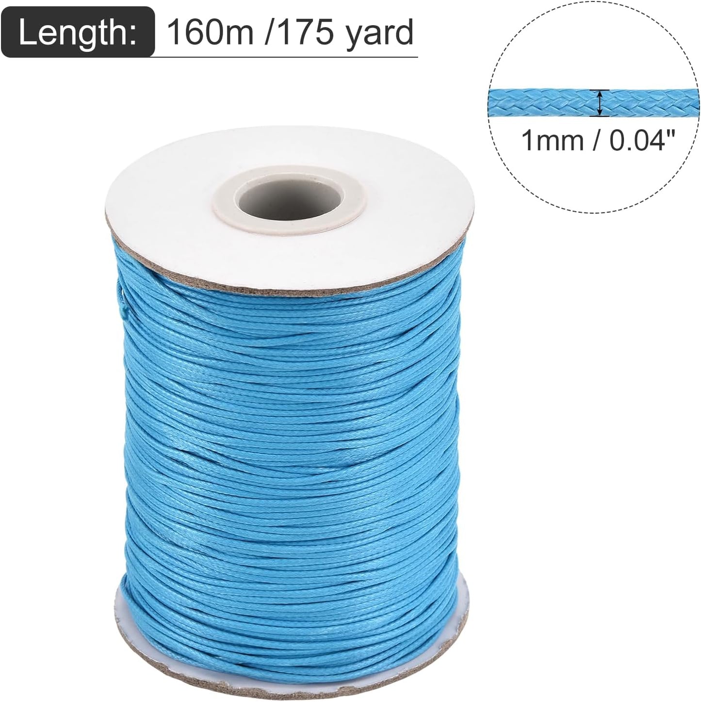 MECCANIXITY Waxed Cord 1mm Waxed Polyester Cord 175 Yard Wax String for Bracelet Making,Necklaces, Beading,Jewelry Making and DIY Crafts(Sky Blue)