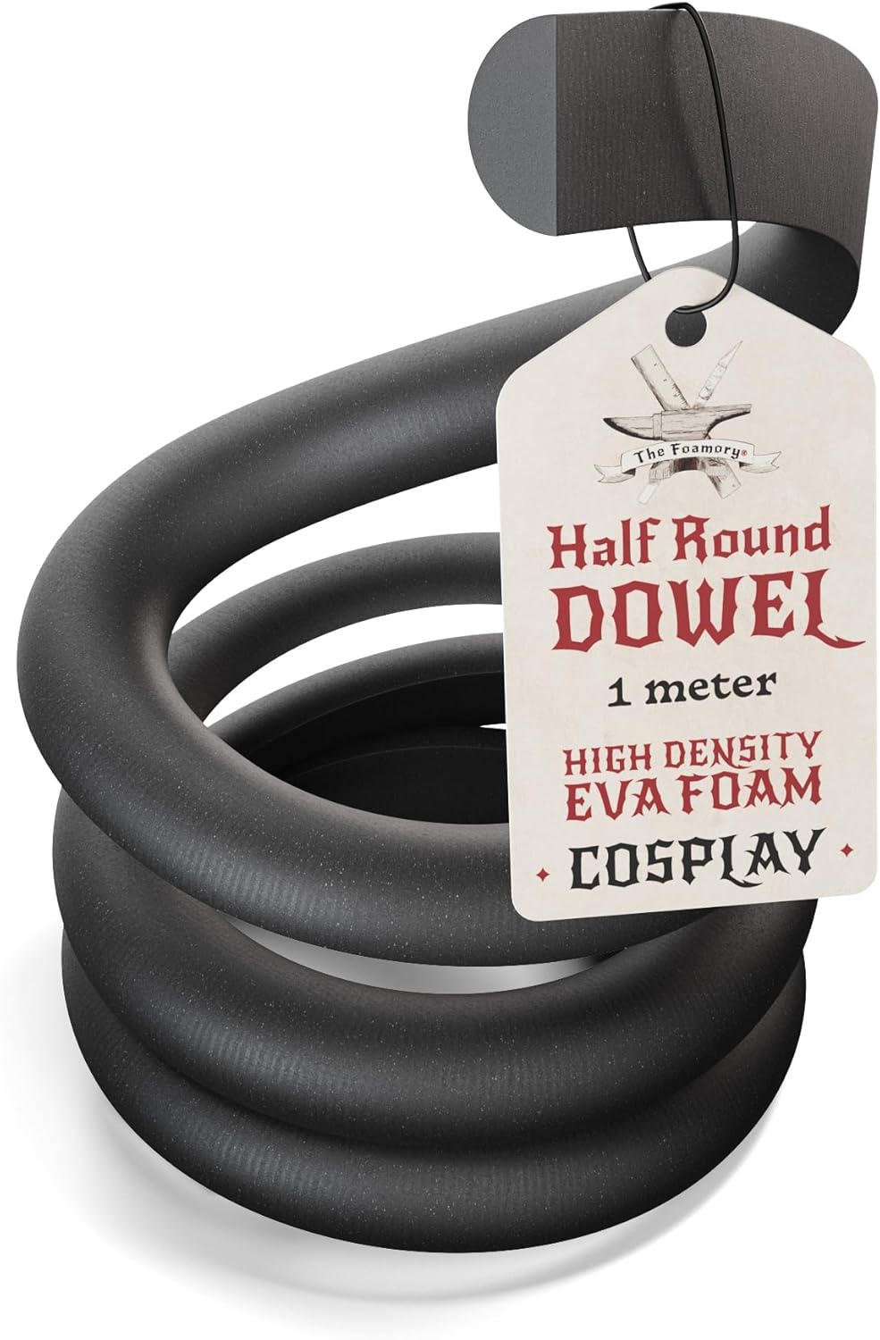The Foamory's No Waste Half Round EVA Foam Dowel. 5-25mm x 1M High-Density Black Craft Foam Stick. Pre-Cut for Quick Cosplay Armor Trim, Weapon Enhancement and Costumes. Time Saving, Paint-Ready Bevel