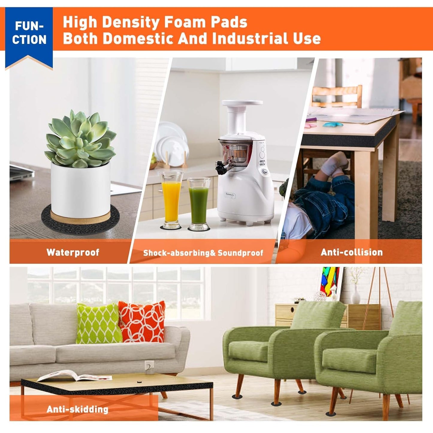 MAGZO 6Pcs Adhesive Foam Padding 1/4 in Thick X 4 in X 4 in,Closed Cell Foam Sheets Neoprene Rubber Self Stick Pads Anti Vibration Pads,Black (4in x 4in x 1/4in, 6Pcs)