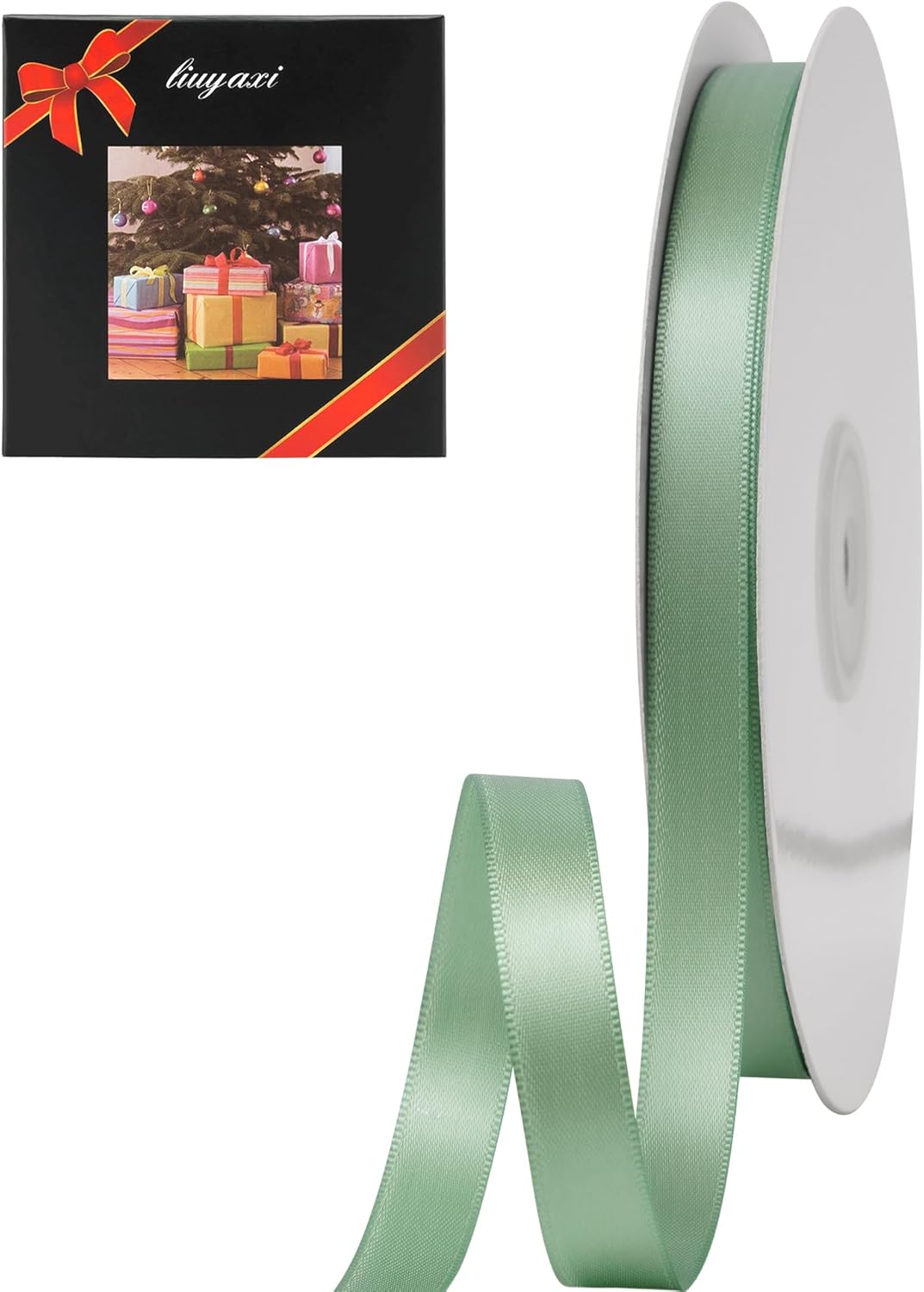 LIUYAXI Sage Green Stain Ribbon, 1/2" X Continuous 50 Yards, Double Faced Fabric Ribbon Perfect for Gift Wrapping Wedding Christmas Birthday Floral Arrangement Craft