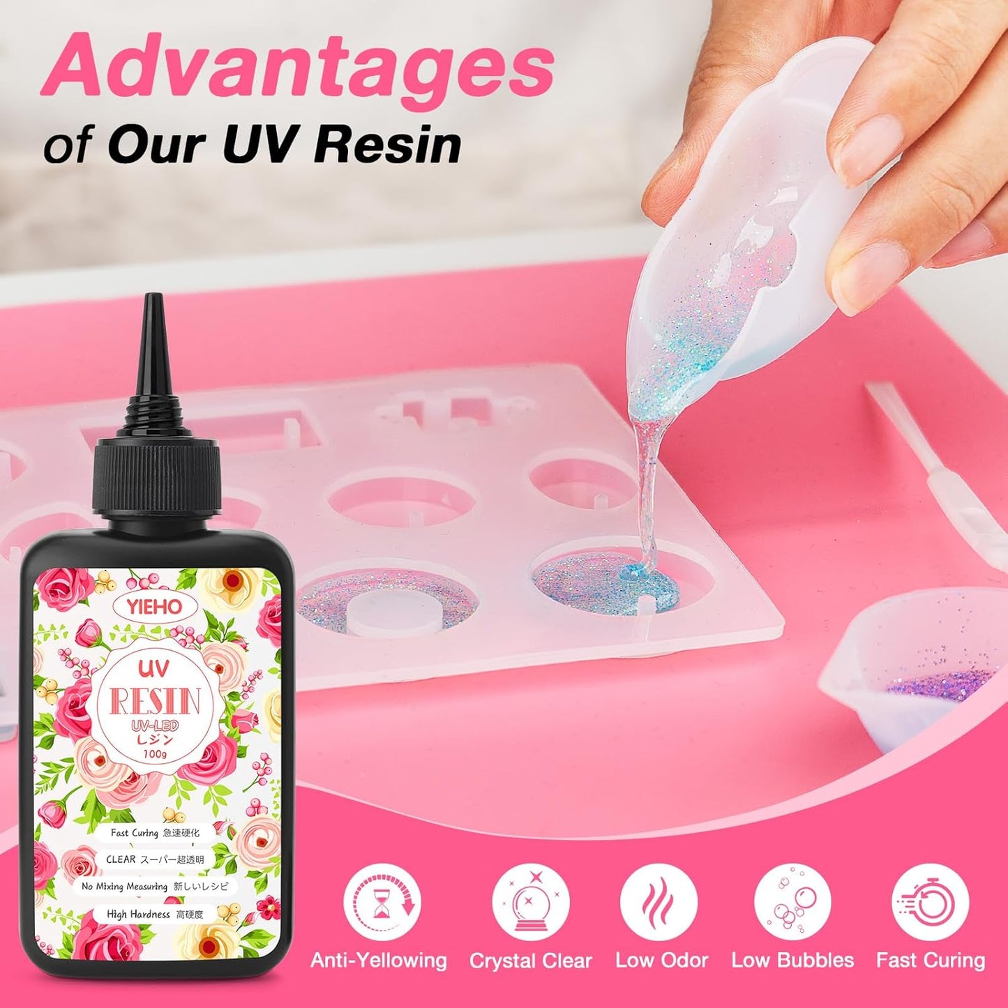 YIEHO 300g UV Resin Kit with Light and Molds, Upgraded Crystal Clear Hard UV Curing Premixed Resin Starter Jewelry Making Kit for DIY Keychain, Earring and Necklace