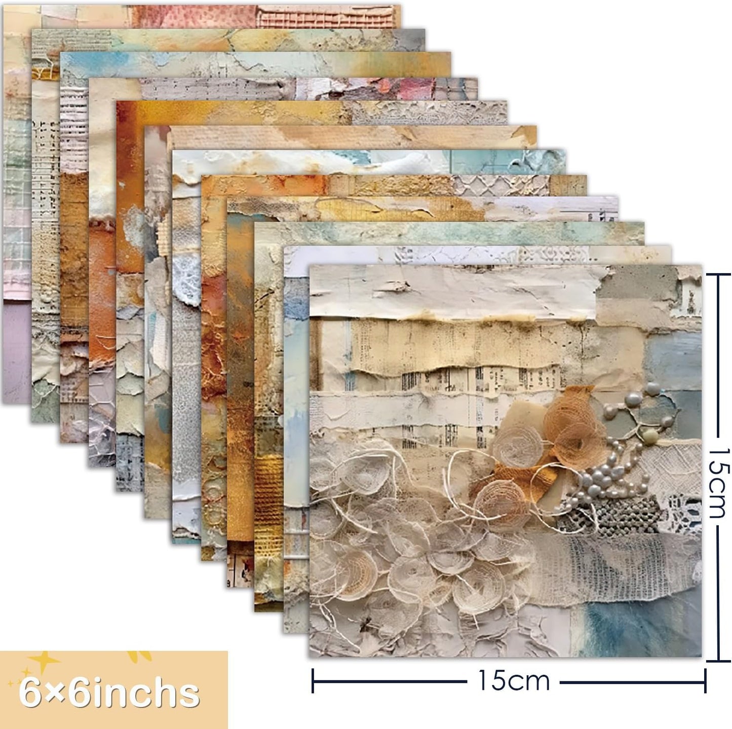 YASMEN 6"x6" Scrapbook Paper Pad - 24 Sheets of Patterned Cardstock for Card Making, Scrapbooking, Junk Journal, DIY Gift Cards - Single-Sided Decopodge Decorative Craft Paper