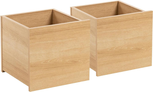 Wood Storage Organizer Drawer, 2 PCS 11x 11x 10Inch Wooden Bins Box for Home Books Clothes Toy Modular Open Cubby Storage System - Office Bookcase Closet Shelves,Natural Oak