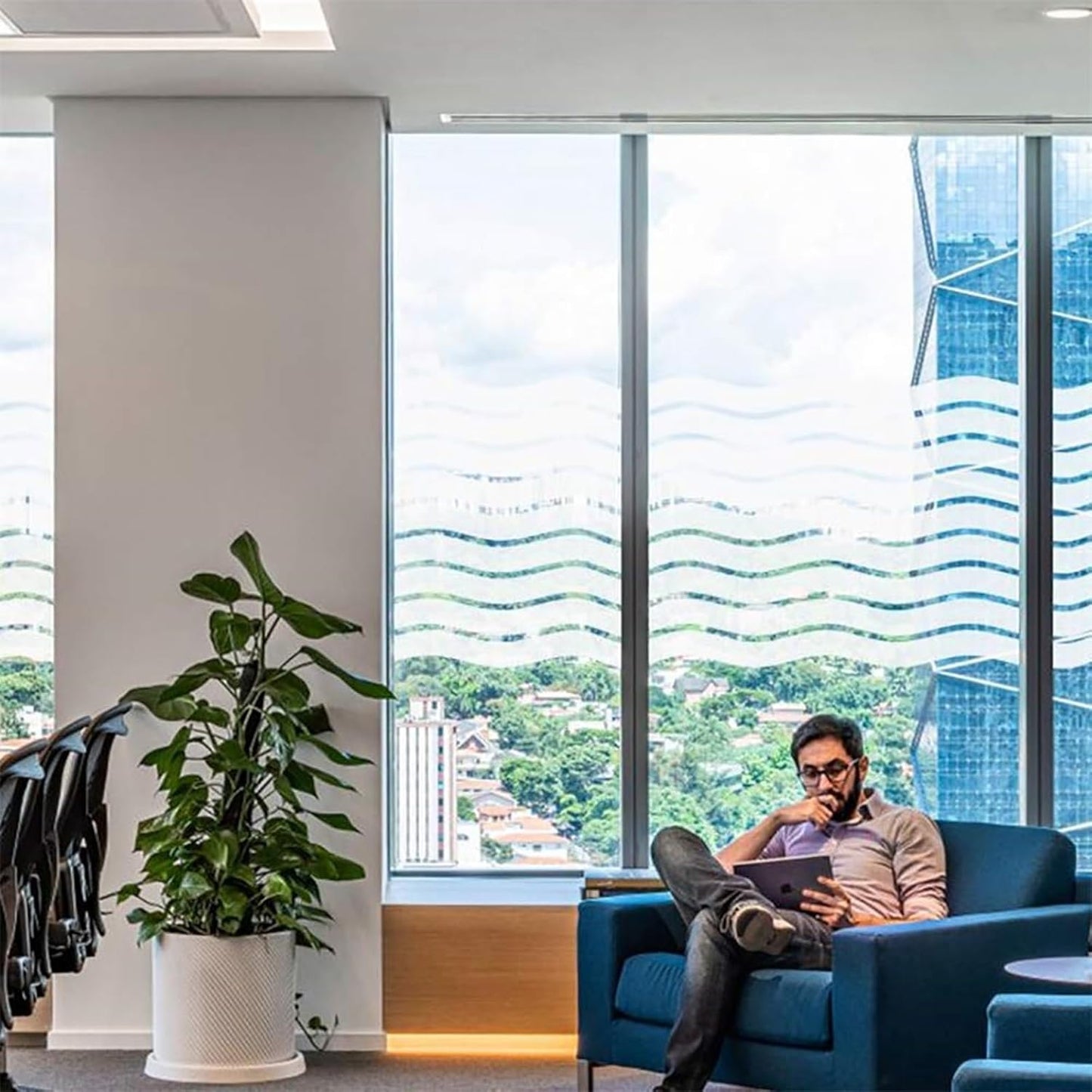 LEMON CLOUD Window Film for Privacy and Light Protection，Non Adhesive Removable Glass Covering Opaque Window Sticker Self Static Cling Vinyl Glass Film for Home Office (35.4 x 157.4 Inch,Wavy)