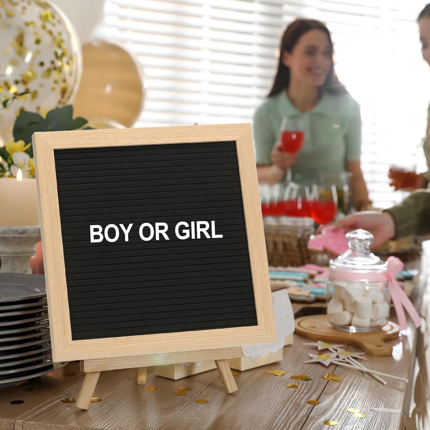 PATIKIL Felt Letter Board, 10x10Inches White Wooden Changeable Message Board with Storage Bag Stand for Kitchen Menu Farmhouse Decor Notes, Black Bronze