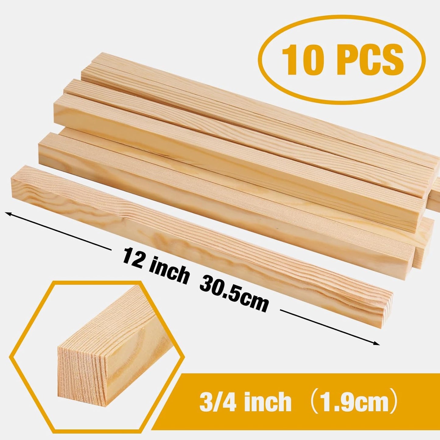 Square Wood Dowels Wooden Dowel Rods for Crafting 3/4" x 12", 10 PCS Square Wood Sticks for Crafts, Unfinished Pine Hardwood Sticks for Woodworking Models Making Dollhouses Miniatures